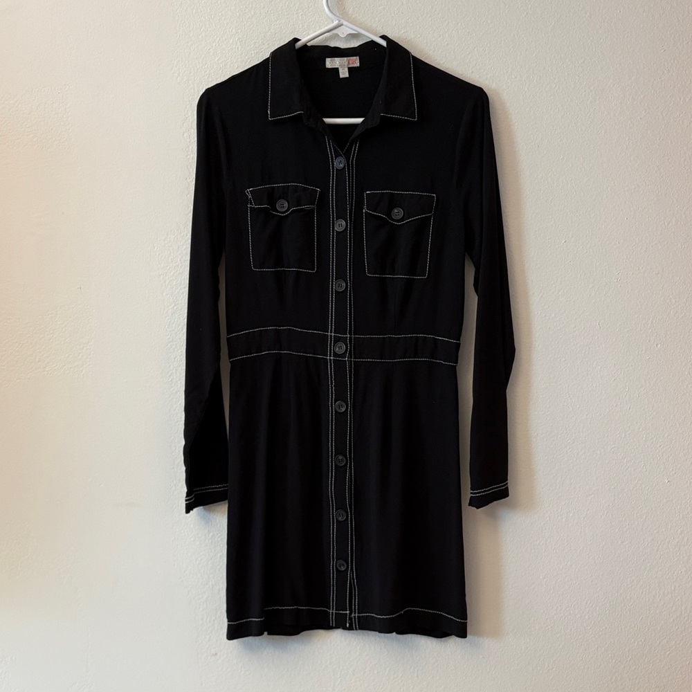 Gianni Bini Black Long Sleeve Dress with White Stitching